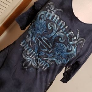Lace tie dye harley davidson top